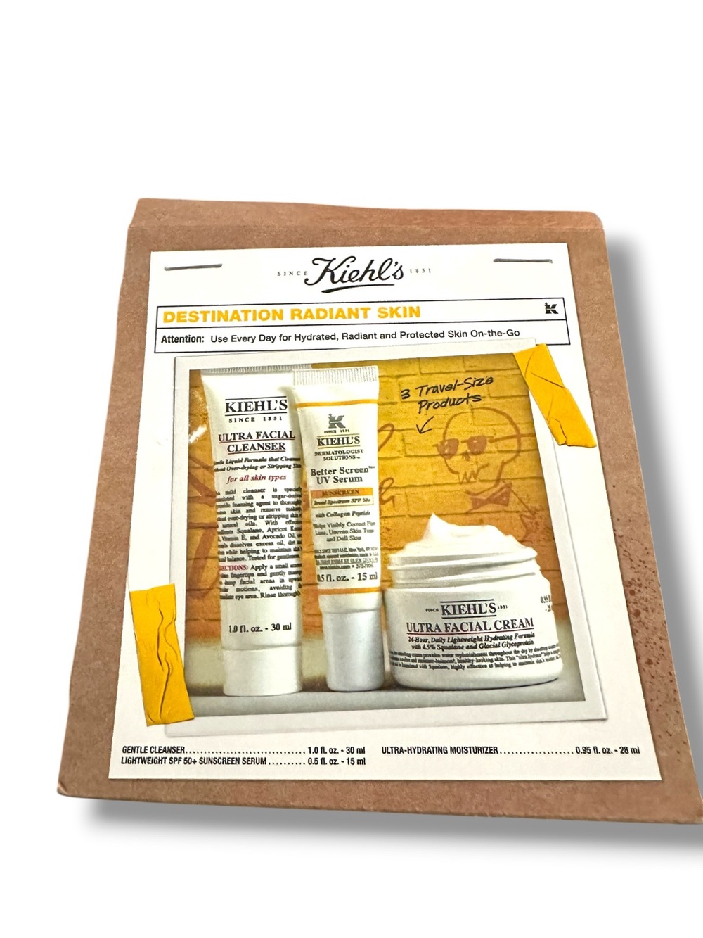 Kiehl's Since 1851 Destination Radiant Skincare Set featuring travel-size Bag - Picture 1 of 3